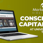 Text says: Conscious Capitalism at University of Toronto. Image: A laptop with a screenshot of a store in the Conscious Capitalism Simulation