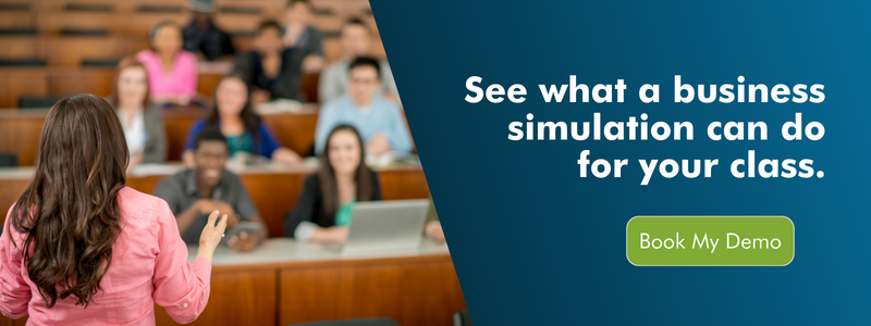 Text: See what a business simulation can do for your class. Click here to book your demo.
