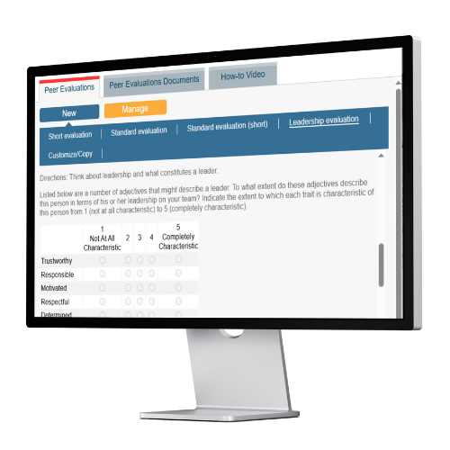 A desktop computer with a screenshot of the peer evaluation setup screen