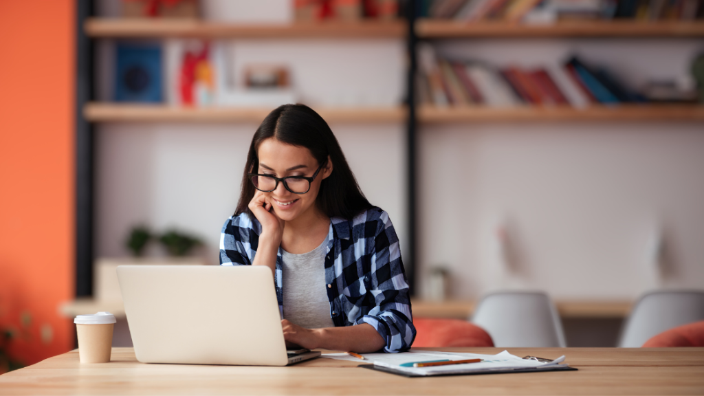 A student works on a laptop