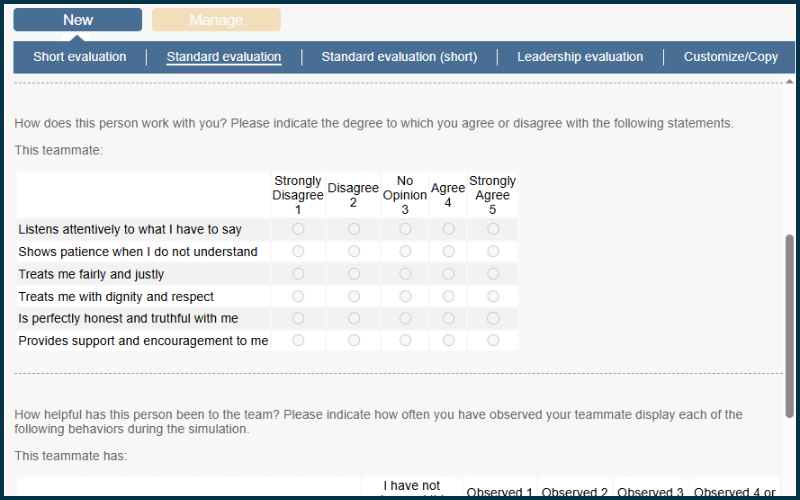 Screenshot of peer evaluation setup in Marketplace Simulations