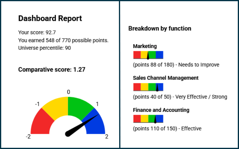 Screenshot of Customized Objective Learning Assessment results in Marketplace Simulations