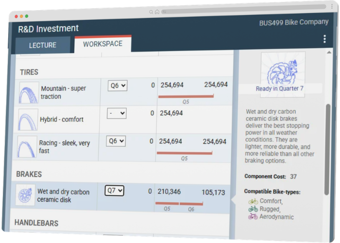R&D Investment screen from Strategic Management simulation by Marketplace Simulations